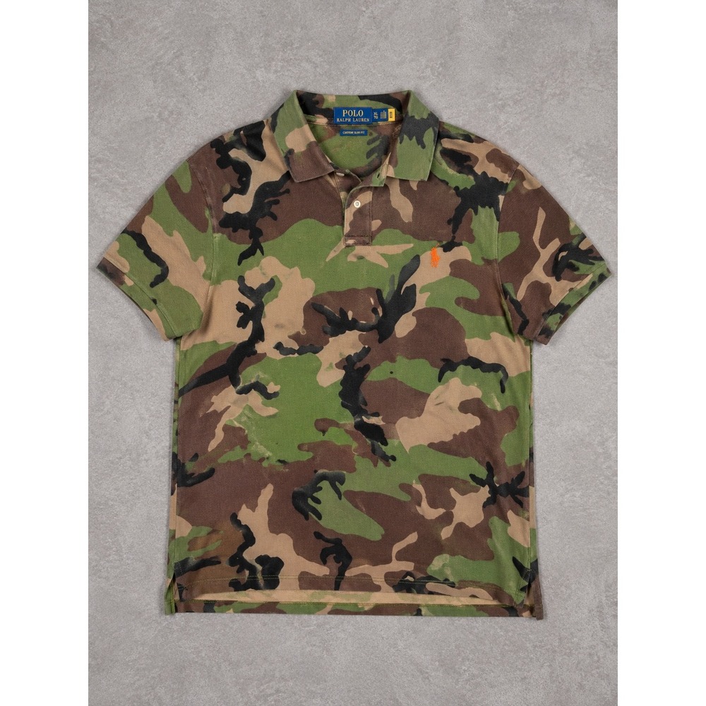 Polo Ralph Lauren Camo Polo Shirt Mens XL Green Custom Slim Fit Pony Military